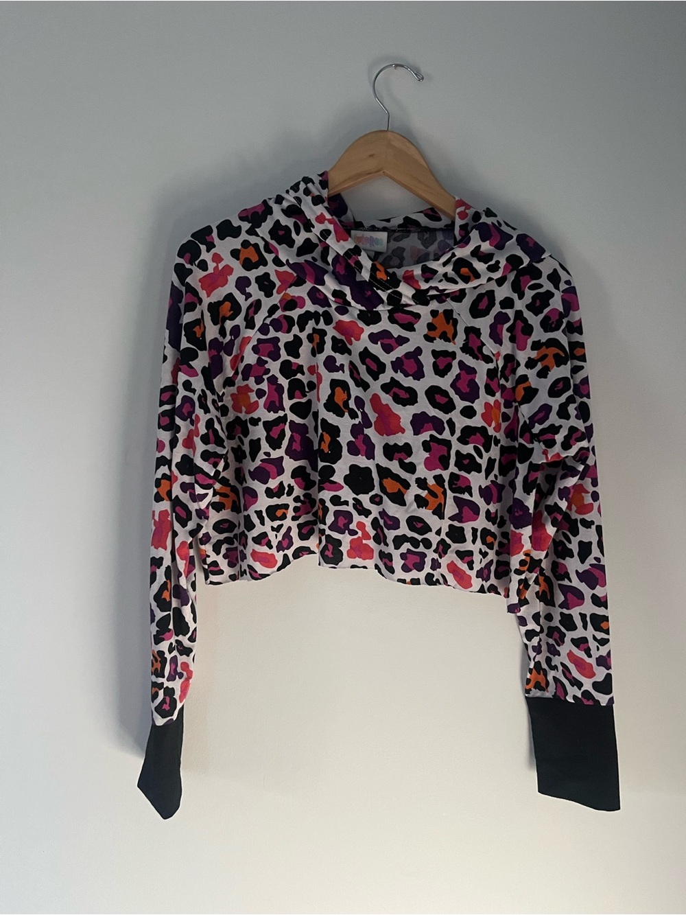 Women's Cropped Leopard Print Hoodie Sweatshirt - Pink & Orange LuLaRoe